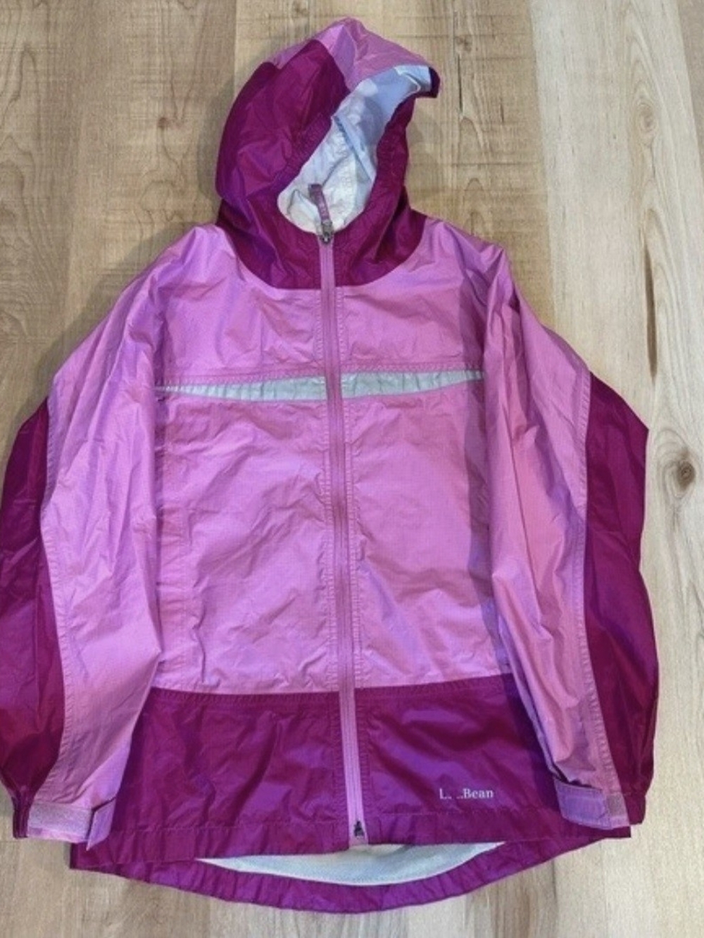 L.L. Bean Girls' Two-Tone Pink Rain Jacket with Hood * Large:14/16